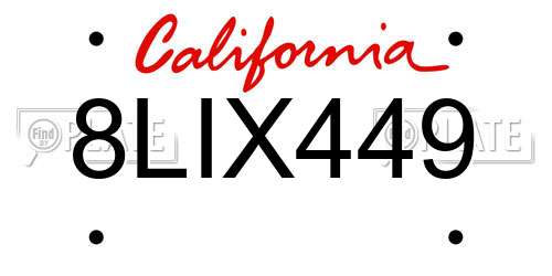 8LIX449 California License Plate
