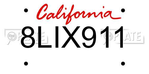 8LIX911 California License Plate