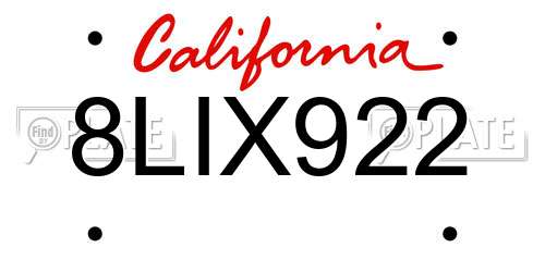 8LIX922 California License Plate
