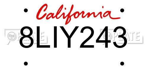 8LIY243 California License Plate