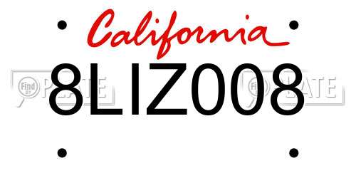 8LIZ008 California License Plate