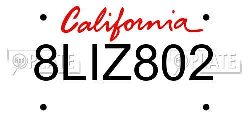 8LIZ802 California License Plate
