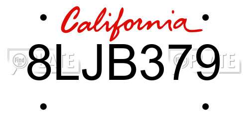 8LJB379 California License Plate