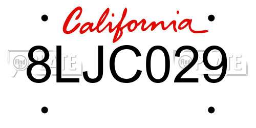 8LJC029 California License Plate