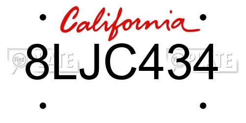 8LJC434 California License Plate