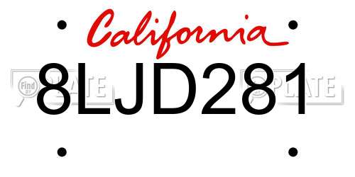 8LJD281 California License Plate