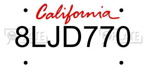 8LJD770 California License Plate