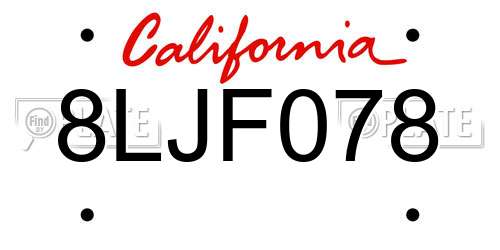8LJF078 California License Plate