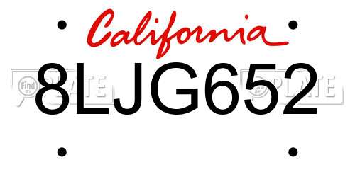 8LJG652 California License Plate