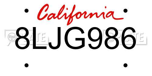 8LJG986 California License Plate