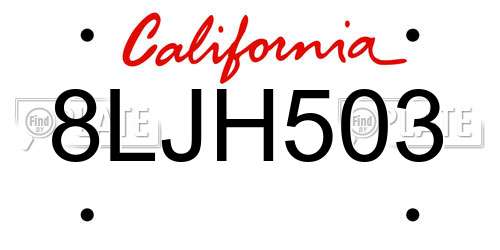 8LJH503 California License Plate