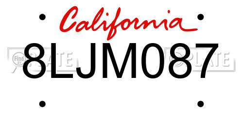 8LJM087 California License Plate