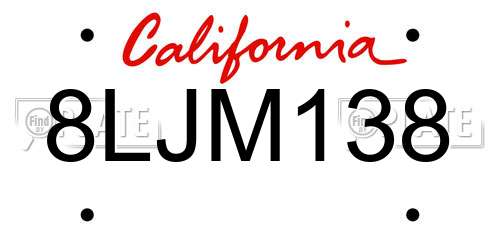 8LJM138 California License Plate