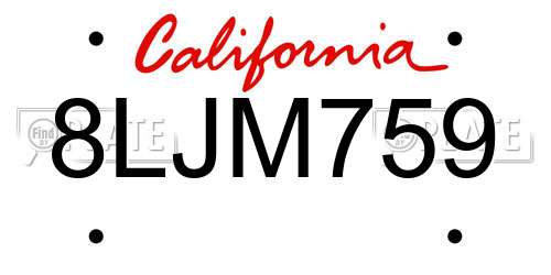 8LJM759 California License Plate