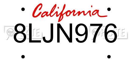 8LJN976 California License Plate