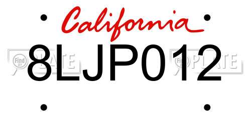 8LJP012 California License Plate