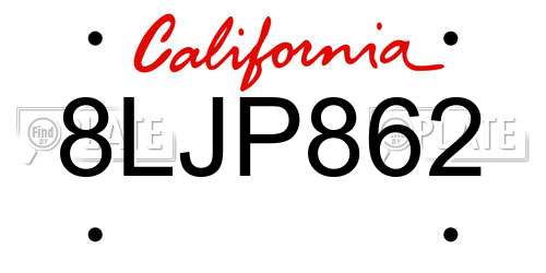 8LJP862 California License Plate