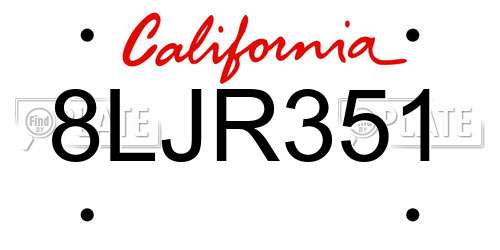 8LJR351 California License Plate