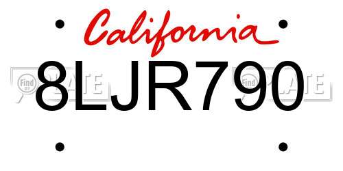 8LJR790 California License Plate