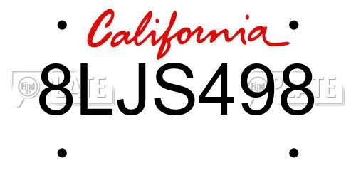 8LJS498 California License Plate
