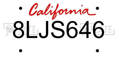 8LJS646 California License Plate