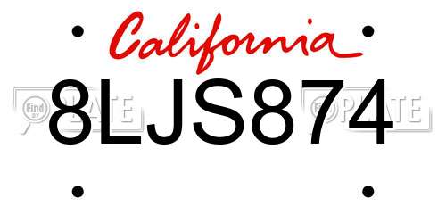 8LJS874 California License Plate
