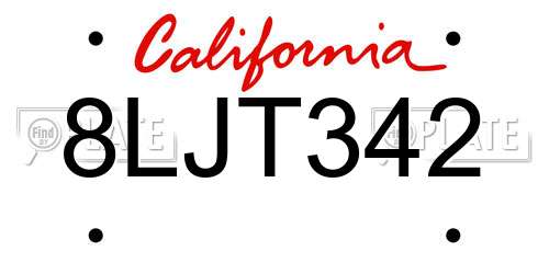 8LJT342 California License Plate