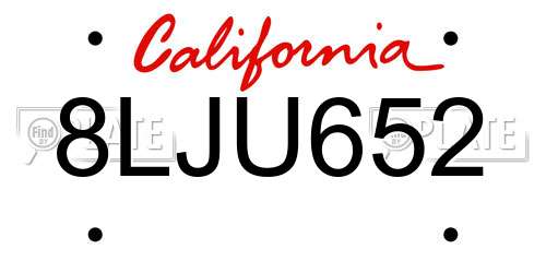 8LJU652 California License Plate