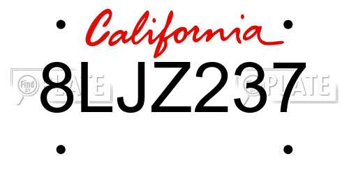 8LJZ237 California License Plate