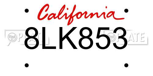8LK853 California License Plate