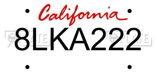 8LKA222 California License Plate
