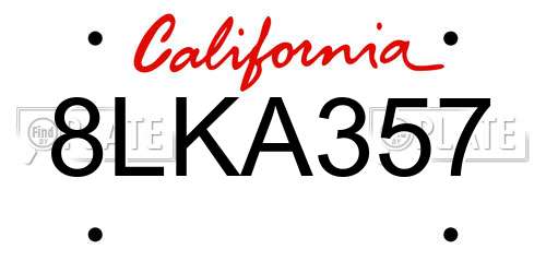 8LKA357 California License Plate