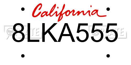 8LKA555 California License Plate