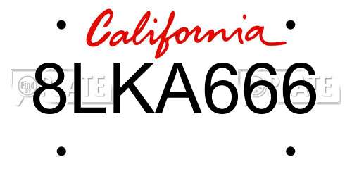 8LKA666 California License Plate