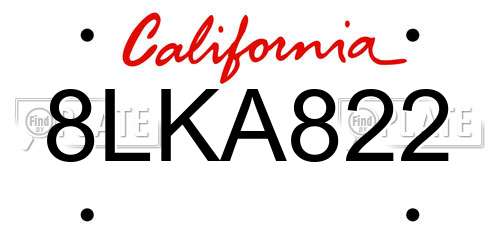 8LKA822 California License Plate