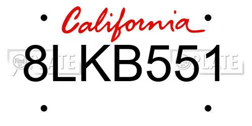 8LKB551 California License Plate
