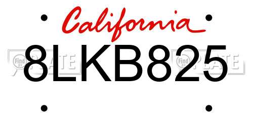 8LKB825 California License Plate
