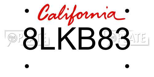 8LKB83 California License Plate