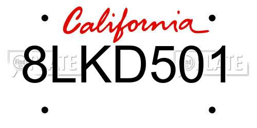 8LKD501 California License Plate