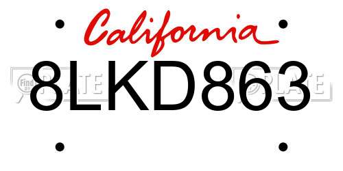 8LKD863 California License Plate