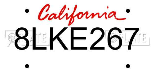 8LKE267 California License Plate
