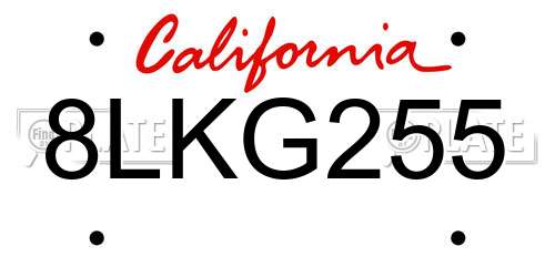 8LKG255 California License Plate
