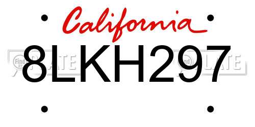 8LKH297 California License Plate