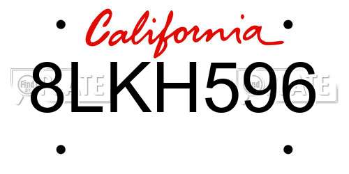 8LKH596 California License Plate