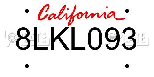 8LKL093 California License Plate