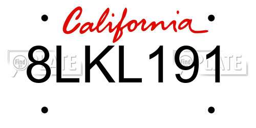 8LKL191 California License Plate