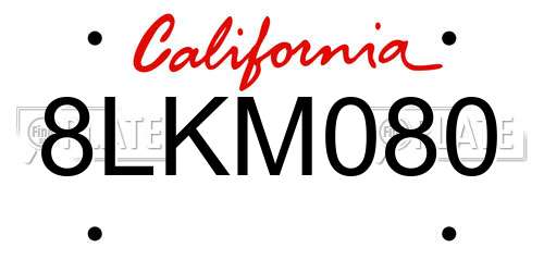 8LKM080 California License Plate