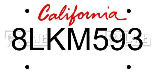 8LKM593 California License Plate