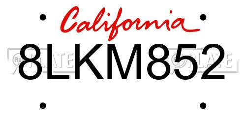 8LKM852 California License Plate