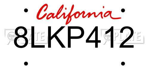 8LKP412 California License Plate